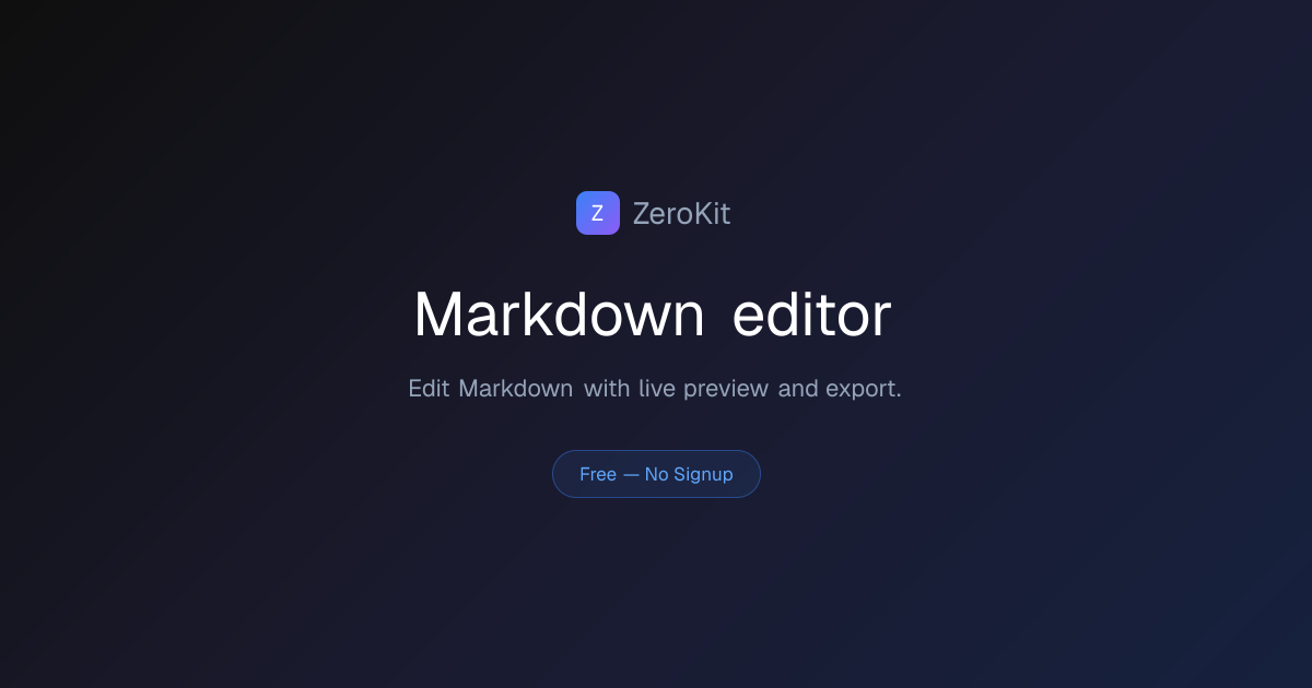 Markdown editor Online Free — No Signup, No Upload | ZeroKit